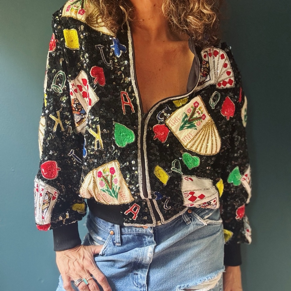 RARE LUCKY SEQUINED CASINO BOMBER.